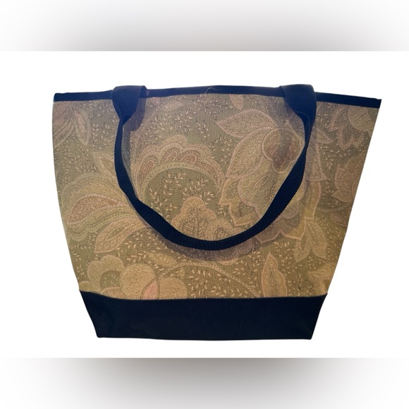 Chic Black and Gold Floral Tote Bag #D - Picture 2 of 7